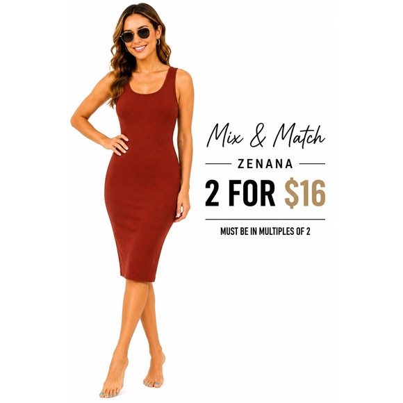 Zenana Outfitters Dresses & Skirts - Women's Sleeveless Bodycon Midi Tank Dress Dark Rust XL New With Tags